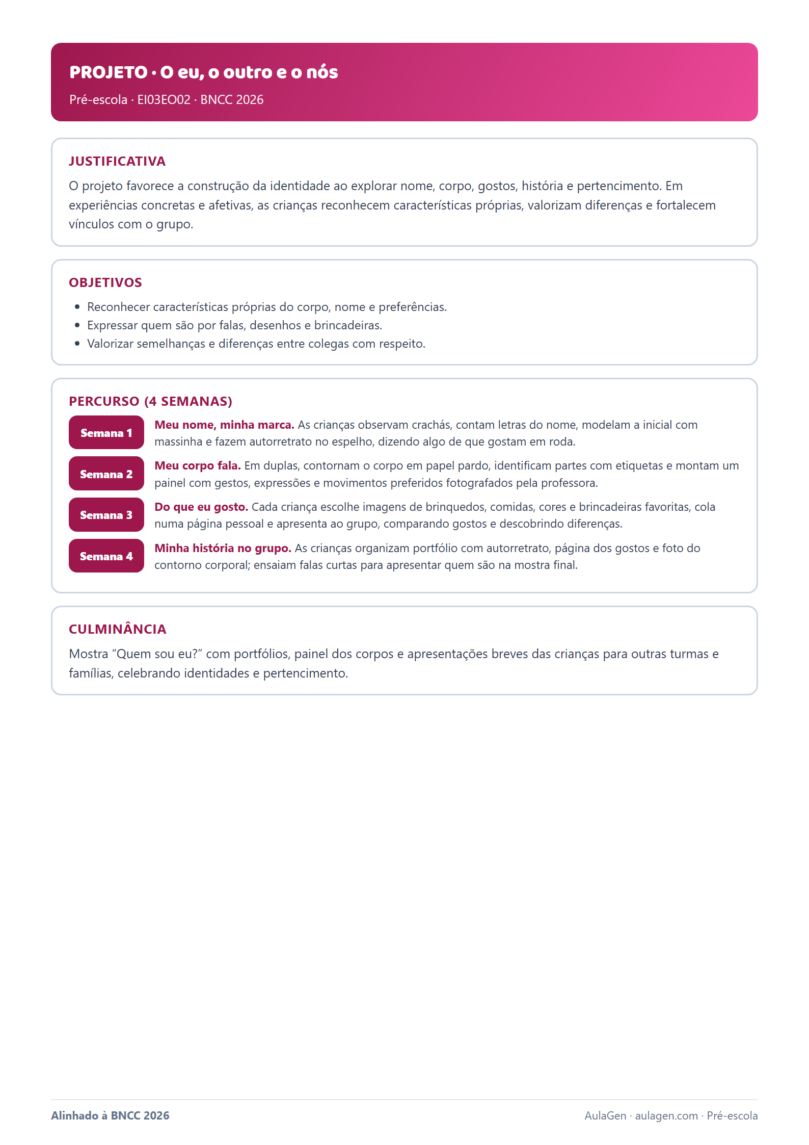 Projeto de O eu, o outro e o nós