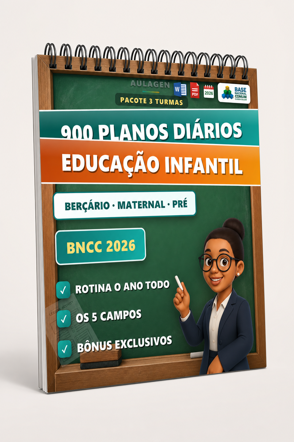 900 Planos Diários para Educação Infantil (3 turmas) — rotina completa, BNCC 2026