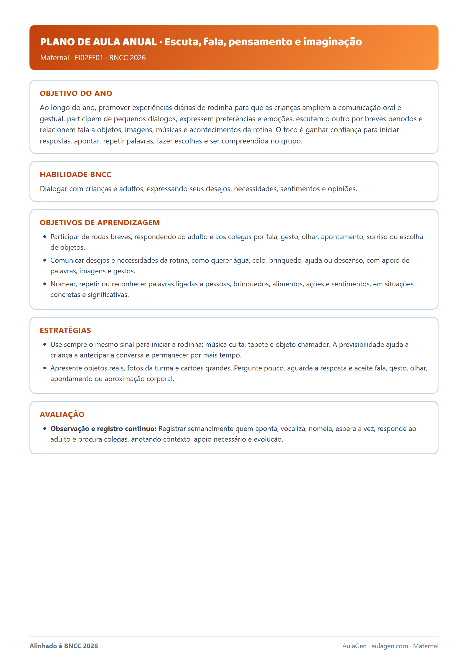 Plano de aula anual (Maternal)