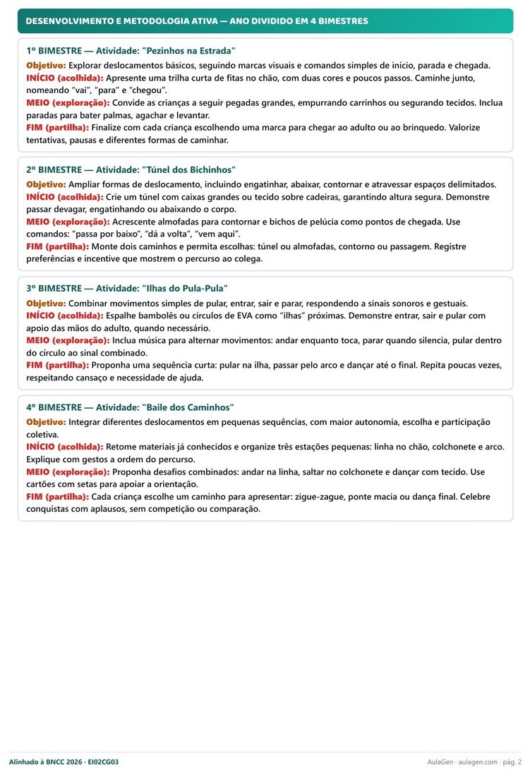 Combo Educação Infantil - Planos Anuais e Bimestrais — página interna