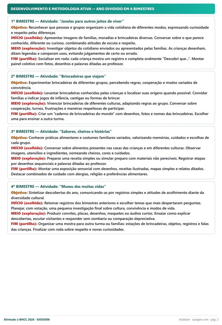 Combo Educação Infantil - Planos Anuais e Bimestrais — página interna