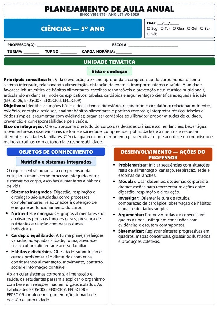 Planos e Atividades de Ciências 1º-5º ano — página interna