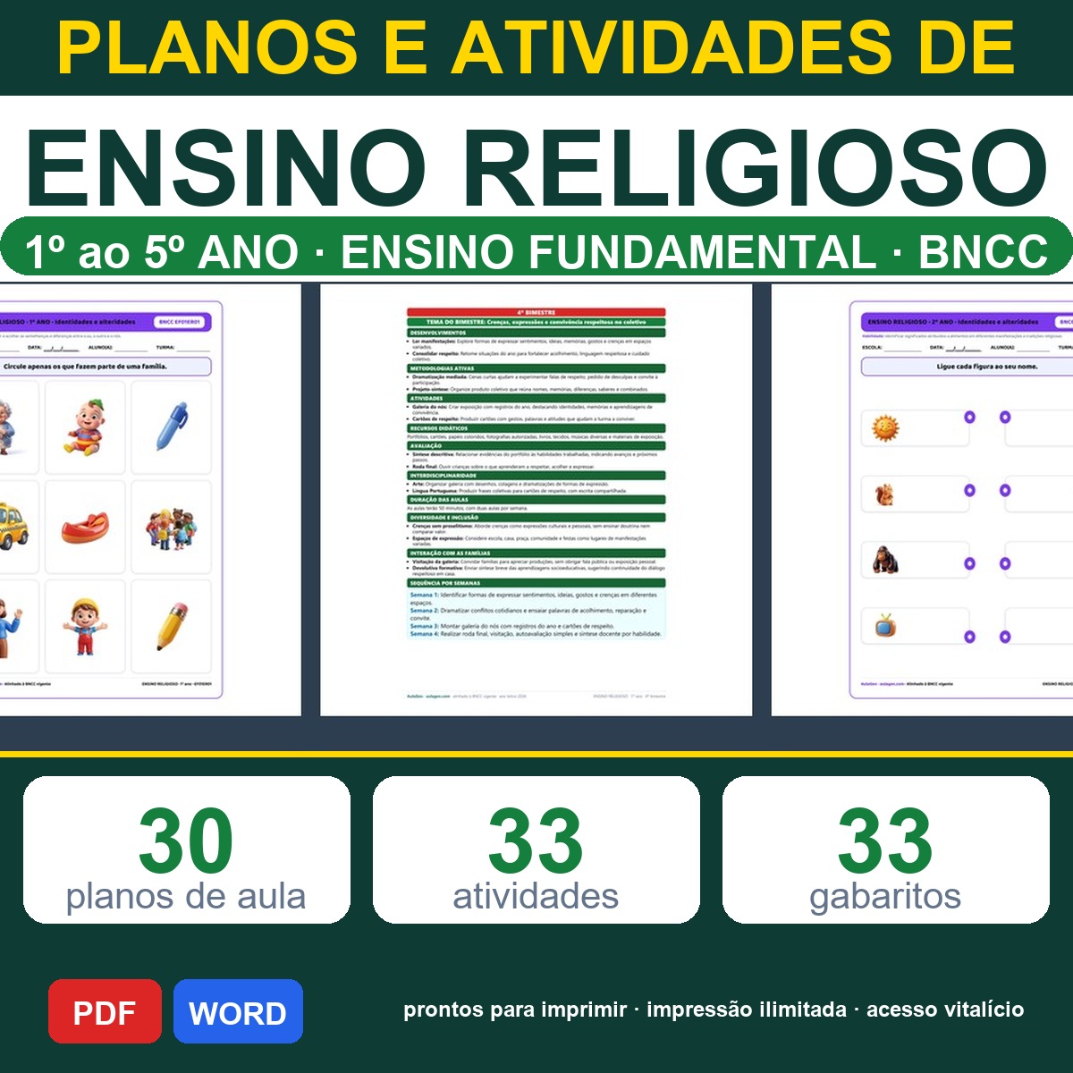 Planos e Atividades de Ensino Religioso 1º-5º ano