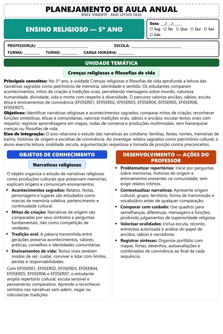 Planos e Atividades de Ensino Religioso 1º-5º ano — página interna