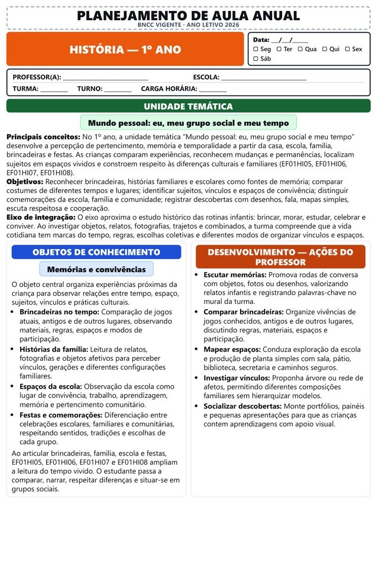 Planos e Atividades de História 1º-5º ano — página interna