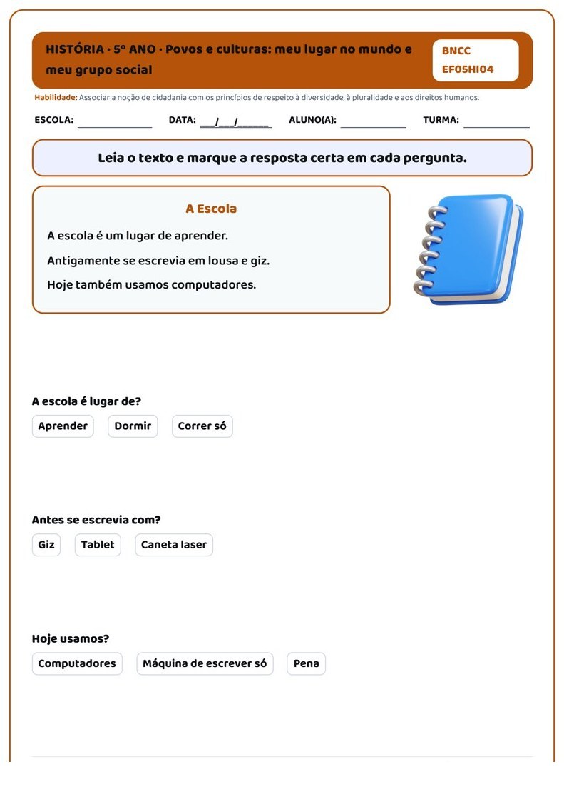 Planos e Atividades de História 1º-5º ano — página interna