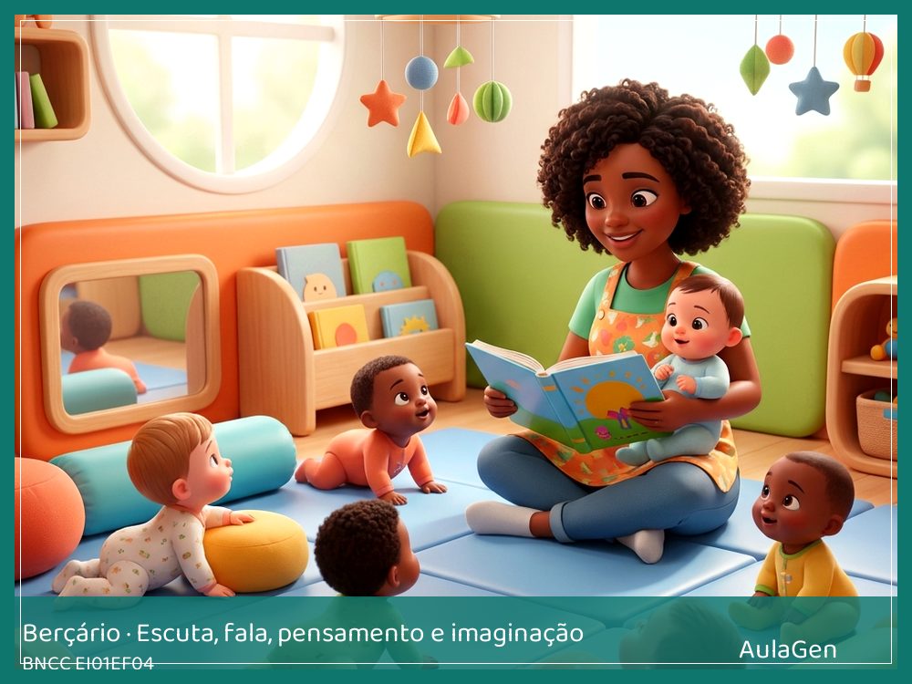 Plano de aula de Escuta, fala, pensamento e imaginação para Berçário — Figuras no livro de pano (BNCC EI01EF04) | AulaGen