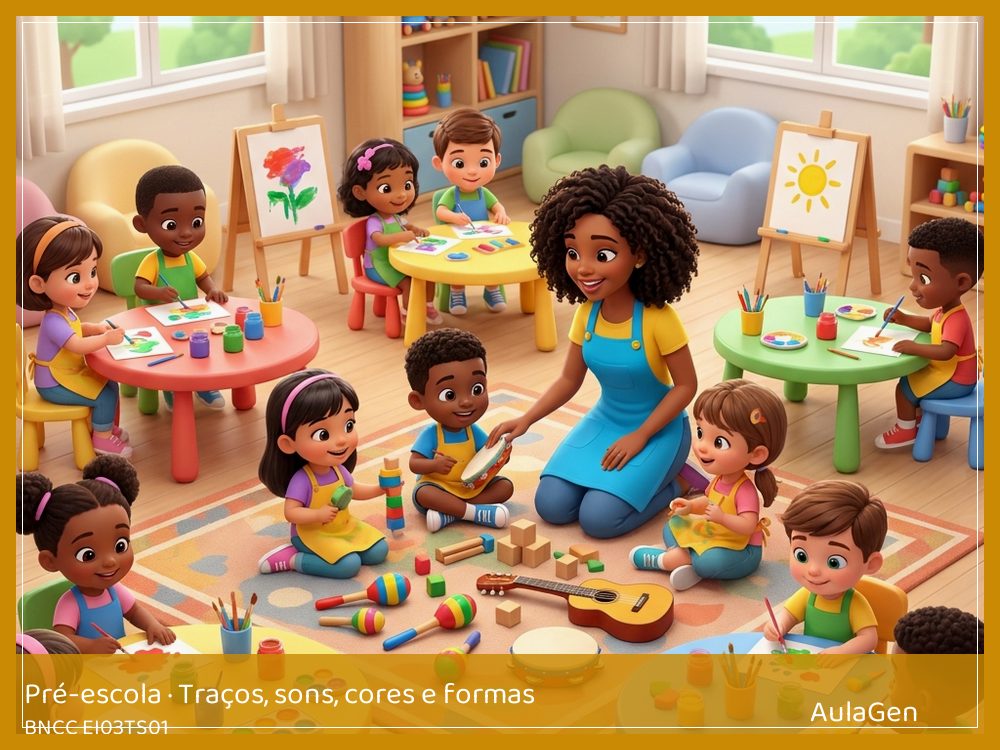 Plano de aula de Traços, sons, cores e formas para Pré-escola — Caça aos sons escondidos (BNCC EI03TS01) | AulaGen