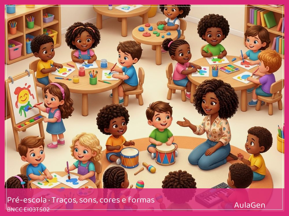 Plano de aula de Traços, sons, cores e formas para Pré-escola — Colagem de texturas do quintal (BNCC EI03TS02) | AulaGen