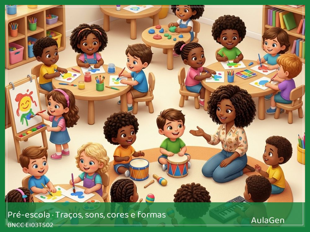 Plano de aula de Traços, sons, cores e formas para Pré-escola — Paisagens que dá para tocar (BNCC EI03TS02) | AulaGen
